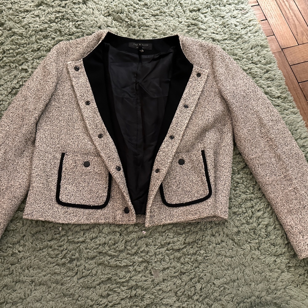 Rag & Bone Black and White Tweed Style Blazer Coat Size 2 - Picture 3 of 16